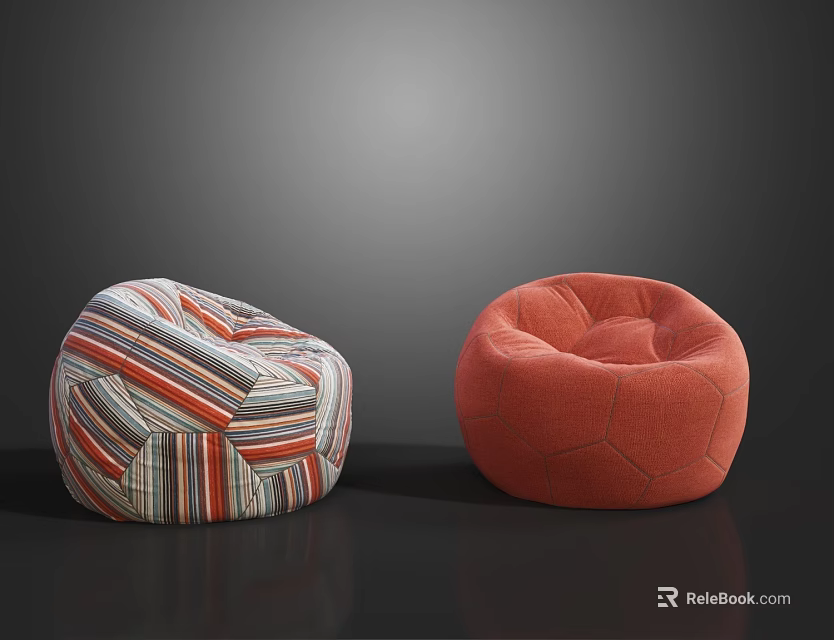 Modern Comfortable Bean Bag Chairs With Striped Pattern And Orange Color For Home Living Room 3d model 