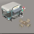 Stylish Outdoor Table And Chair Set By Blue White Food Truck With Colorful Balloons