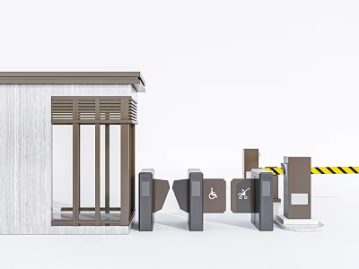 Modern Entrance Gate With Guard House Turnstiles And Wheelchair Accessible Passage 3d model