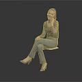 Woman With Pink Hair Wearing Lace Top And Jeans Sitting On Chair Talking On Phone