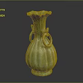 Elegant Green Ceramic Vase With Double Ring Handles For Home Furniture Decor