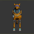 Orange Metallic Robotic Dog 3D Model With Blue Eyes And Mechanical Details