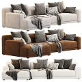 White and Brown Two Seater Sofa with Patterned Cushions and Knitted Throws 3d model