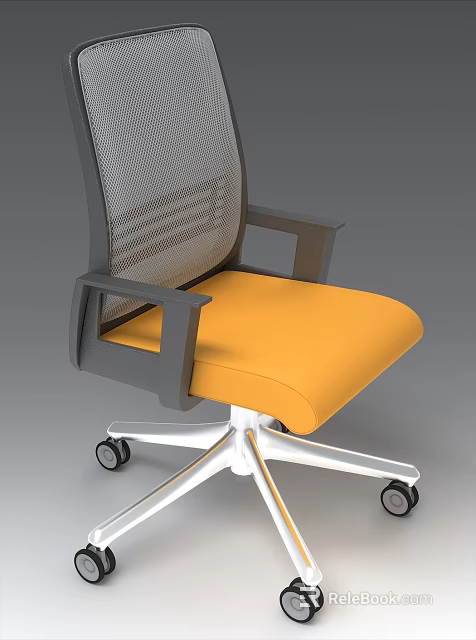 Ergonomic Office Chair Featuring Mesh Back Yellow Seat Armrests And White Base 3d model 