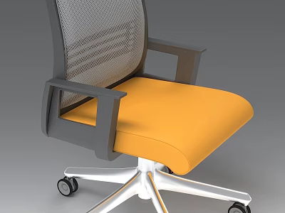 Ergonomic Office Chair Featuring Mesh Back Yellow Seat Armrests And White Base 3d model