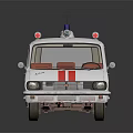 White and Red Emergency Ambulance Vehicle with Medical Cross and Emergency Lights