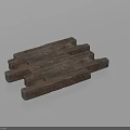 Vintage Rustic Wooden Structural Components Stacked With Natural Textured Timber Planks 3d model