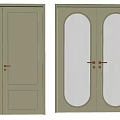Modern Gray Hinged Doors With Single Double Panel And Arched Glass Design 3d model
