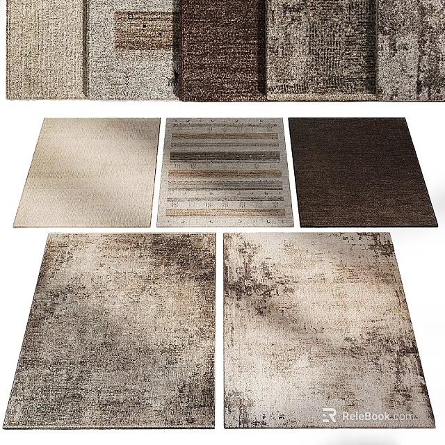 Modern Square Rugs Featuring Distressed Texture Striped Patterns And Neutral Color Tones 3d model 