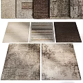 Modern Square Rugs Featuring Distressed Texture Striped Patterns And Neutral Color Tones 3d model