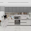 Modern Kitchen Interior With Gray And White Cabinets Marble Countertops And Island