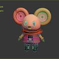 Cartoon Mouse Character With Big Ears Red Eyes Red Scarf Pink Vest And Gray Shorts
