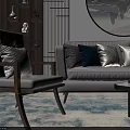 Grey Sofa and Coffee Table Set With Multiple Throw Pillows Two Tables And Circular Painting 3d model