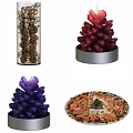 Decorative Ornament Set With Glass Jar Gold Accents Red Purple Pinecones And 2024 Christmas Plate