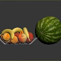 Fresh Watermelon With Mixed Fruits In Glass Bowl On Table Surface