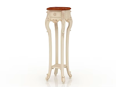 Classic Ornate Plant Stand With White Carved Frame Red Wooden Top Drawer And Lower Shelf 3d model