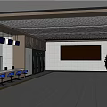 Modern Service Hall Interior Design With Service Counters Seats And Digital Displays