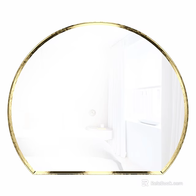 Round Gold Framed Mirror In Bright White Modern Bathroom Interior 3d model 