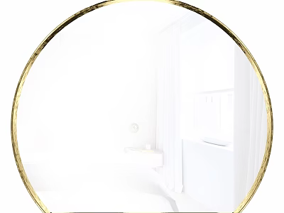 Round Gold Framed Mirror In Bright White Modern Bathroom Interior 3d model