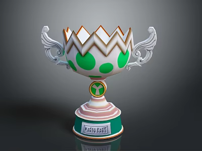 Decorative Furniture Trophy Featuring Green Polka Dots Silver Wing Handles And White Orange Design 3d model