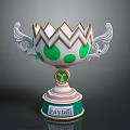 Decorative Furniture Trophy Featuring Green Polka Dots Silver Wing Handles And White Orange Design