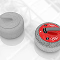 Yellow and Red Curling Stones with Olympic Rings Logo and Granite Surface Sport Equipment