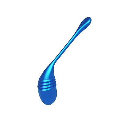 Blue Metal Spoon With Ribbed Design And Long Handle For Kitchen Use 3d model