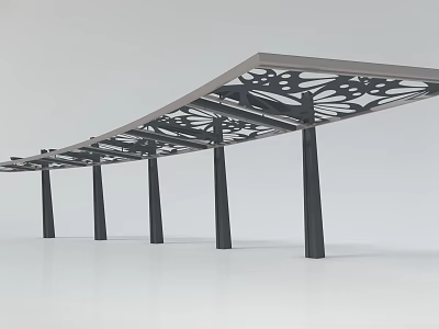 Modern Garden Landscape Pergola With Laser Cut Patterns And Black Columns 3d model