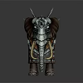 Mythical Elephant Wearing Intricate Metal Armor With Spikes And Scaled Decorations