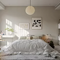 Modern Bedroom Interior Design With White Bedding Large Window Artwork Soft Rug And Christmas Tree