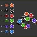 Assorted Colorful Poker Chips Scattered And Stacked On Gray Background