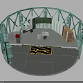 Industrial Equipment Configuration With Circular Metal Frame Work Platform Control Console And Storage Cabinets