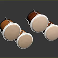Orange Musical Drums Set of Three with Wooden Shell Metal Rims and Light Colored Heads