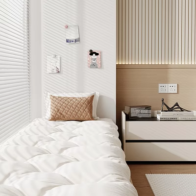 Cozy Bay Window Nook With White Bedding Decorative Pillows And Wooden Nightstand 3d model