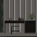 Modern Dressing Table Interior With Drawers Stool Cosmetics And Green Plant 3d model