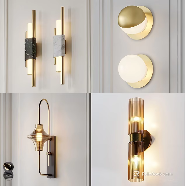 Modern Stylish Wall Lamps With Metal And Glass Designs For Interior Decor Lighting 3d model 