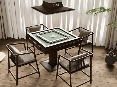 Modern Wooden Mahjong Entertainment Table With Green Surface And Four Chairs 3d model