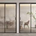 Modern Black Frame Sliding Doors With Ribbed And Clear Glass Interior View