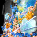 Colorful Floral Art Installation With Pink Roses Yellow Blue Flowers And Cloud Shaped Decor