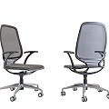 Two Modern Office Chairs With Gray Mesh Back Armrests And Wheeled Base 3d model