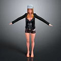 Woman In Black Jacket Dark Shorts Gray Cap With Long Blonde Hair Arms Outstretched