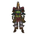 Game Movie Warrior Character With Golden Helmet Long White Beard And Red Decorated Armor