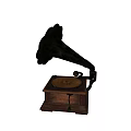 Vintage Gramophone Audio Device With Brass Horn And Wooden Base