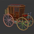 Vintage Wooden Horse Carriage With Copper Wheels Red Seats And Roof