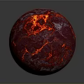 Glowing Red Lava Sphere With Flowing Texture On Dark Reflective Background 3d model