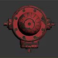 Isolated Red Fire Hydrant On Gray Background With Metallic Details