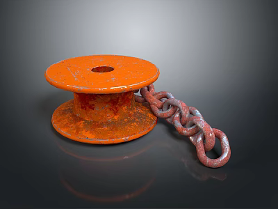 Rusty Orange Metal Reel With Rustic Chain For Daily Household Supplies 3d model