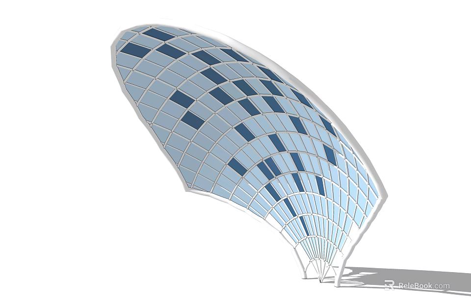 Modern Curved Pergola Design With Grid Roof And Transparent Panels White Frame 3d model 