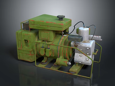 Vintage Green Industrial Generator With Metal Frame Pipes And Base 3d model