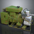 Vintage Green Industrial Generator With Metal Frame Pipes And Base